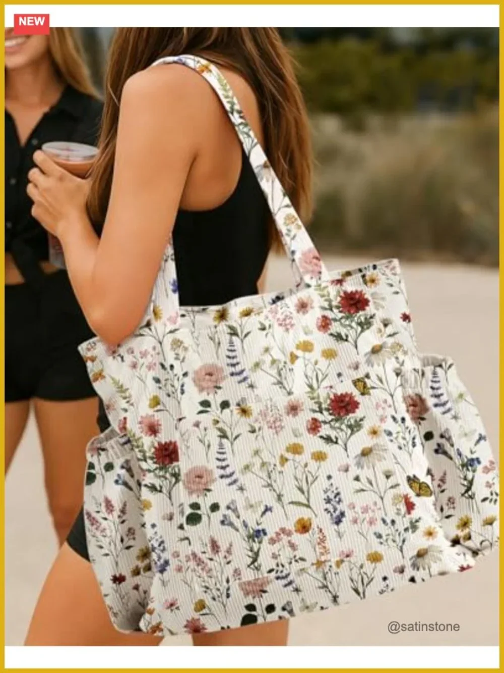 Large Corduroy Tote Bag for Women with Zipper